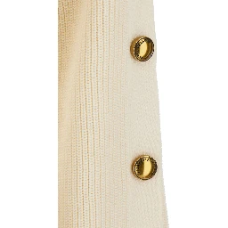 White Sweater with asymmetrical high collar and jewel buttons on the sleeves in Blend viscose for women