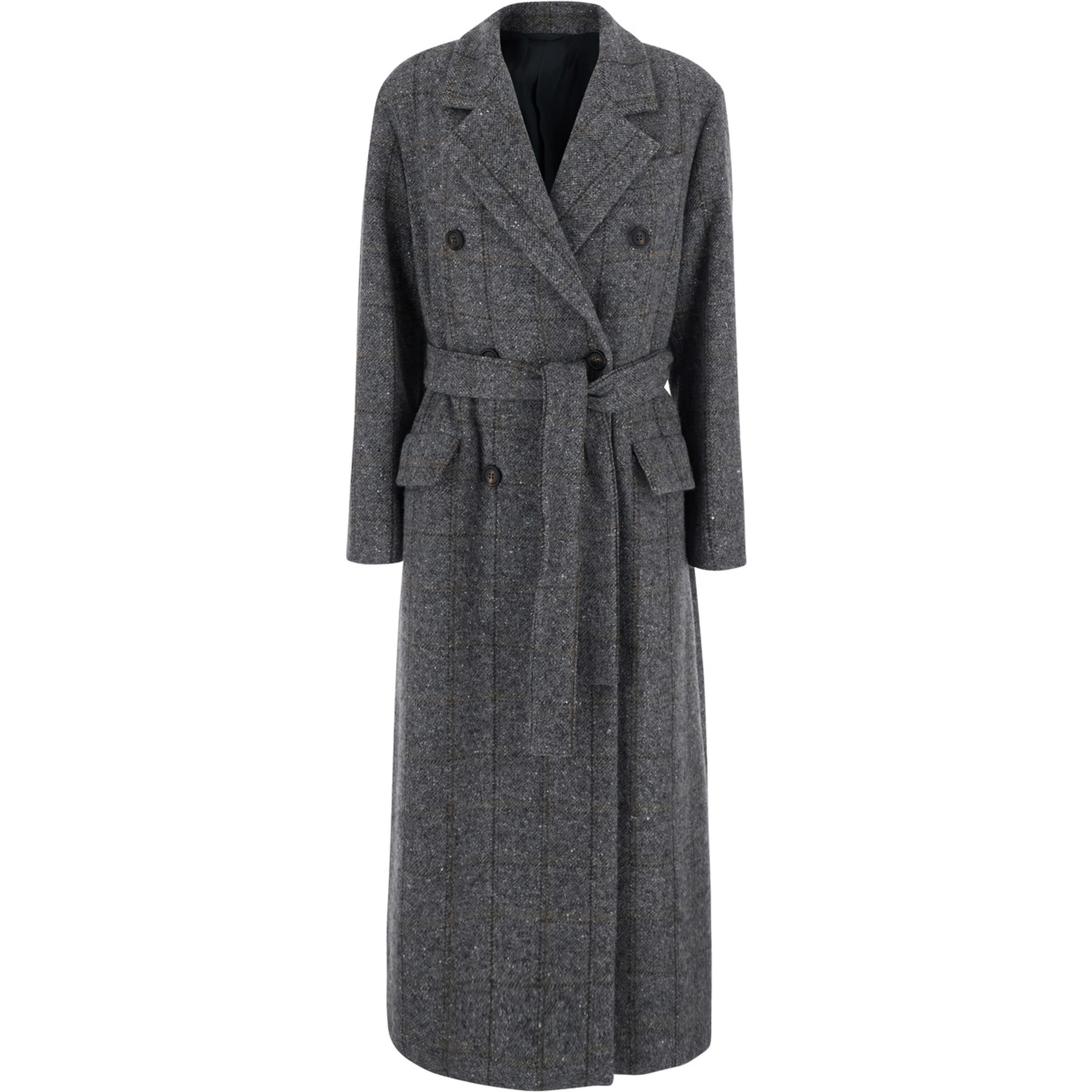 Gray Double-breasted coat with Notched revers and removable belt on the front in wool blend for women