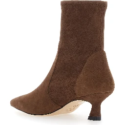 Vinnie Brown Pointed Ankle Boots with Medium Heel in Suede for Women