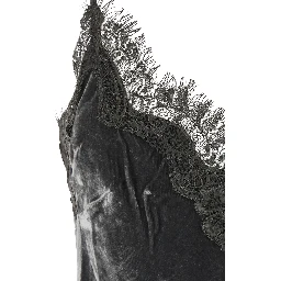 Dark grey V-neck top with lace details in velvet for women