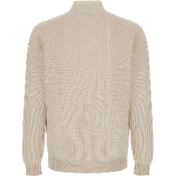 Beige sweater with ribbed design and high collar in cashmere for men