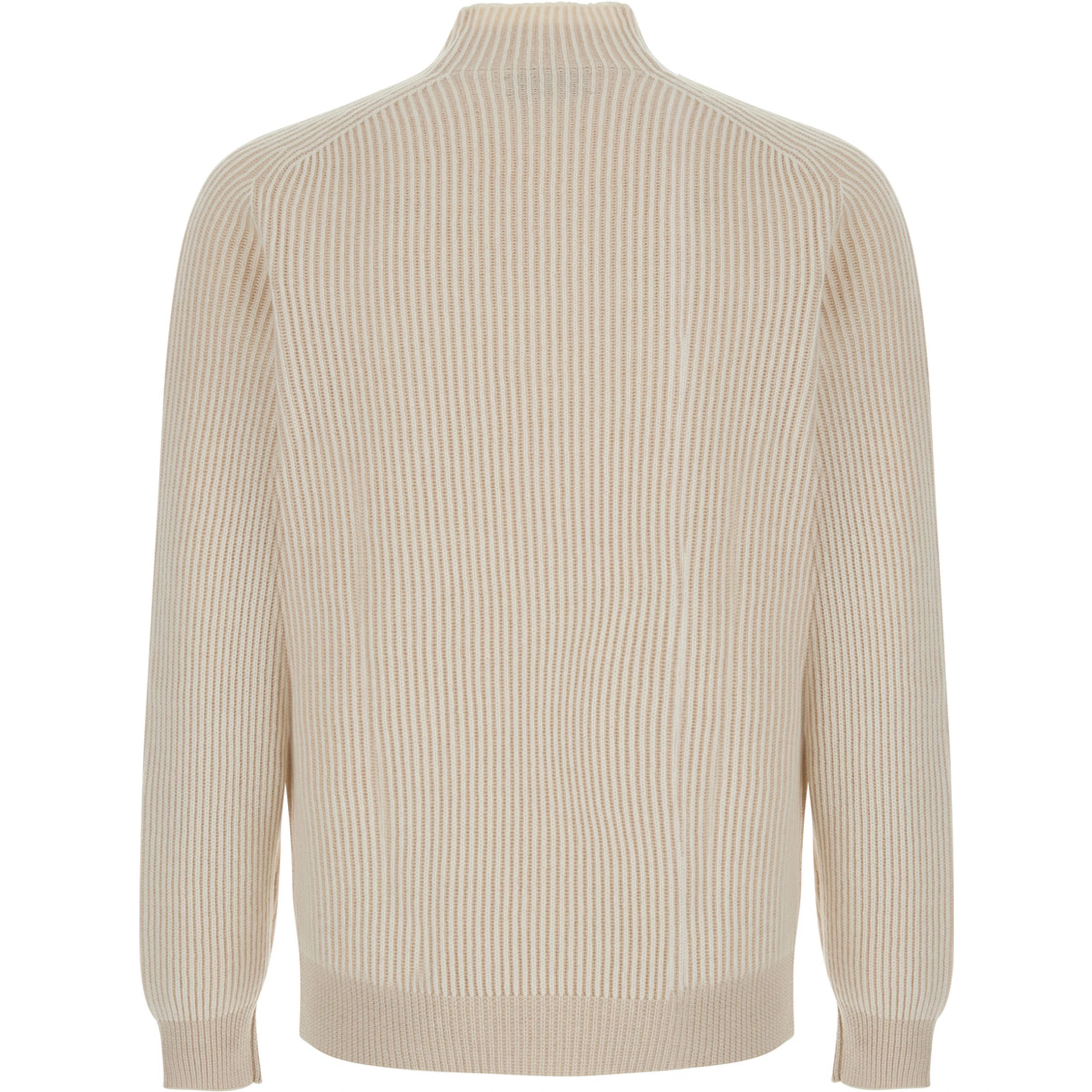 Beige sweater with ribbed design and high collar in cashmere for men