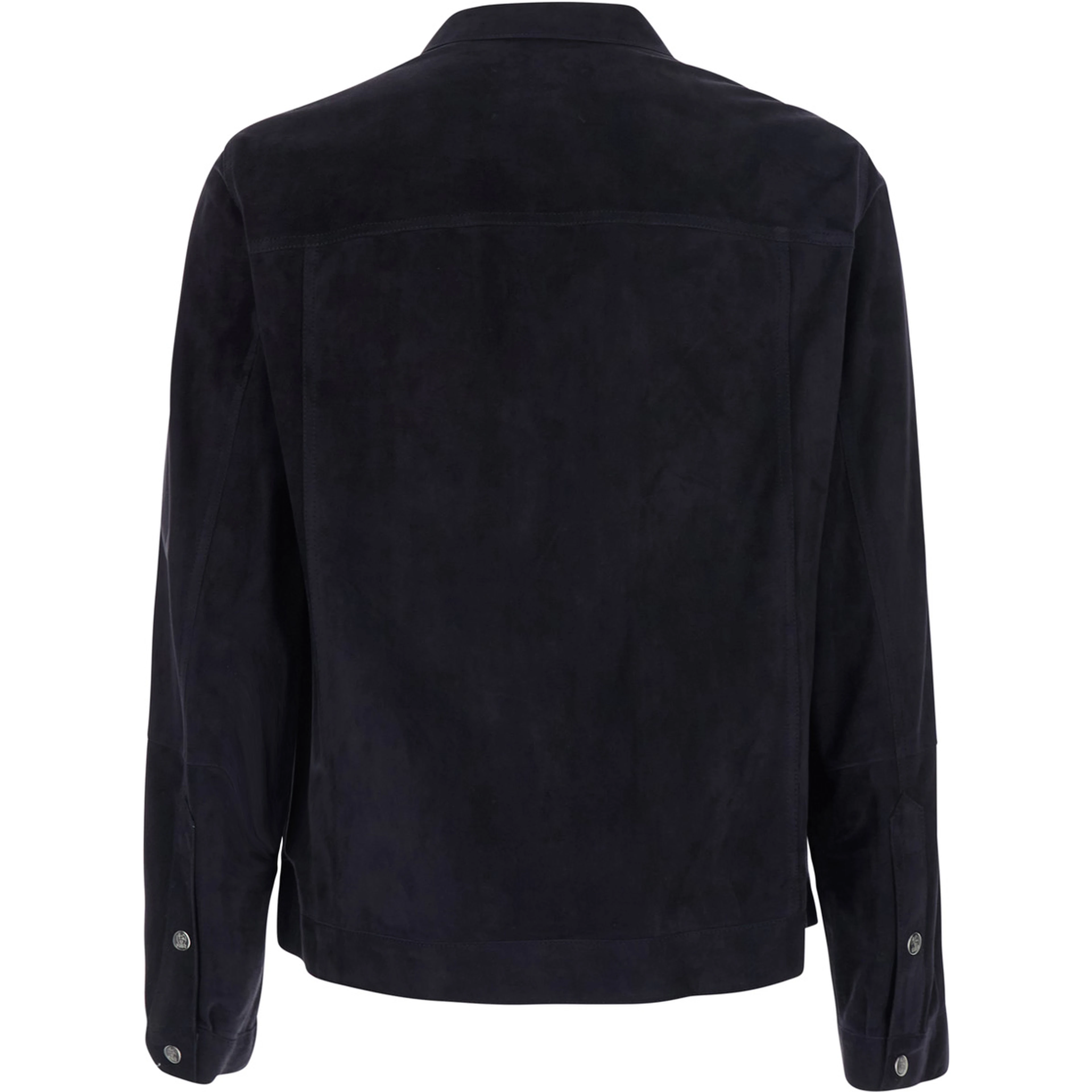 Blue Jacket with classic collar and front pockets in suede for men