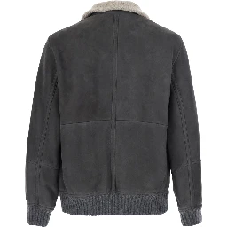 Gray Jacket with high collar and fur lining in leather for men