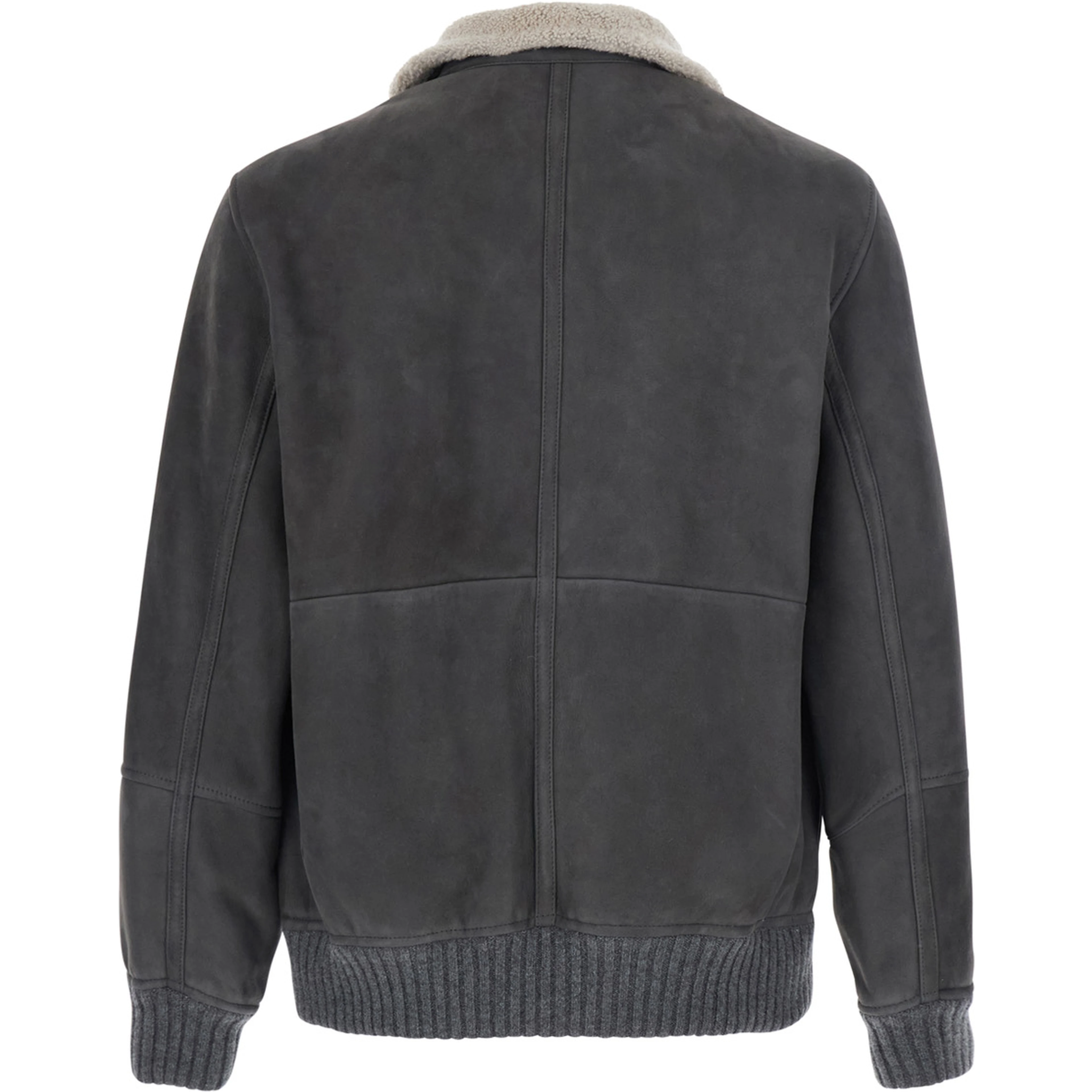 Gray Jacket with high collar and fur lining in leather for men