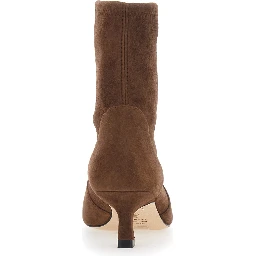 Vinnie Brown Pointed Ankle Boots with Medium Heel in Suede for Women