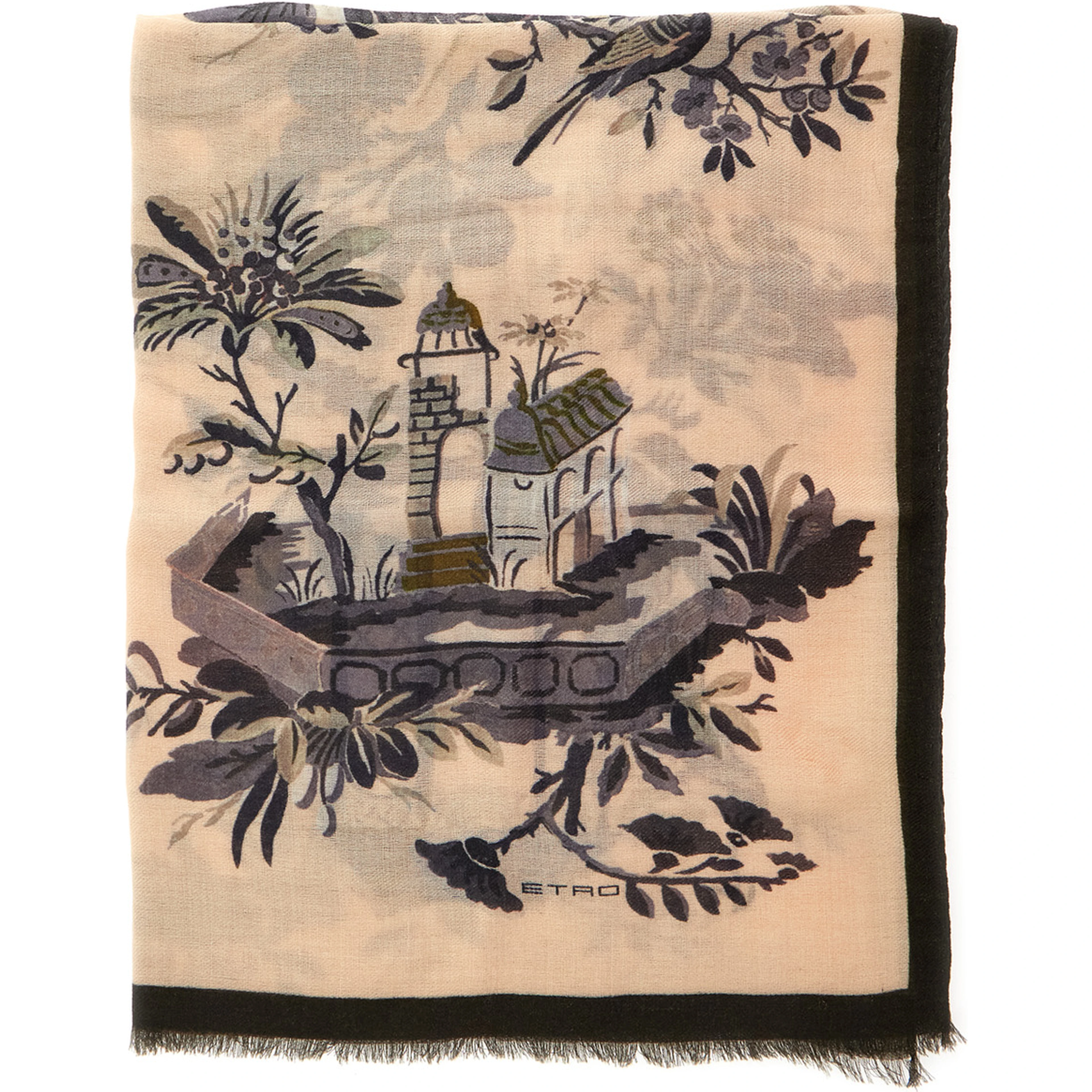 Boheme beige Scarf with Logo lettering and all-over print in cotton and modal for women