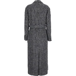 Gray Double-breasted coat with Notched revers and removable belt on the front in wool blend for women