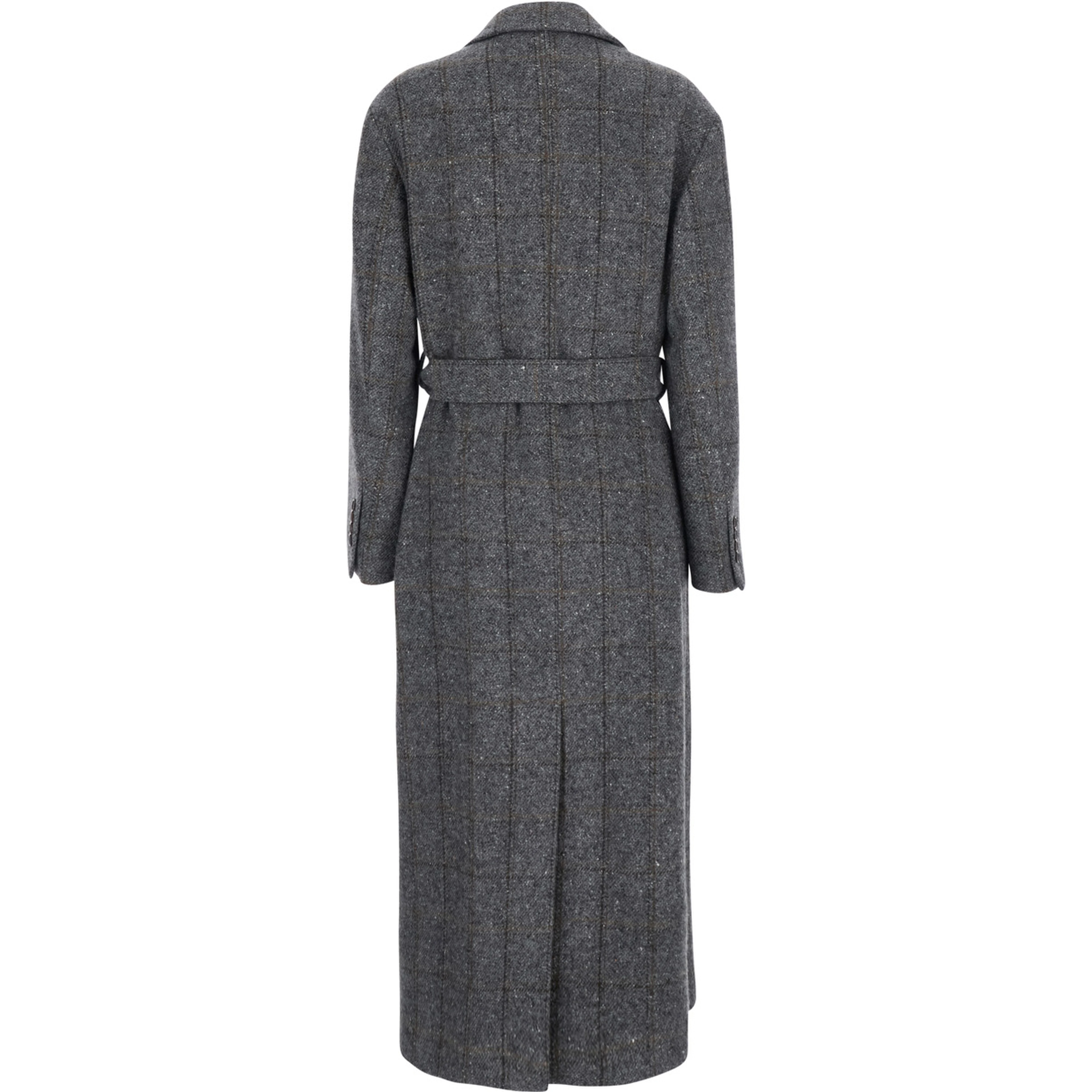 Gray Double-breasted coat with Notched revers and removable belt on the front in wool blend for women