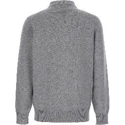 Grey Cardigan with classic collar and Patch pockets on the front in cashmere for men
