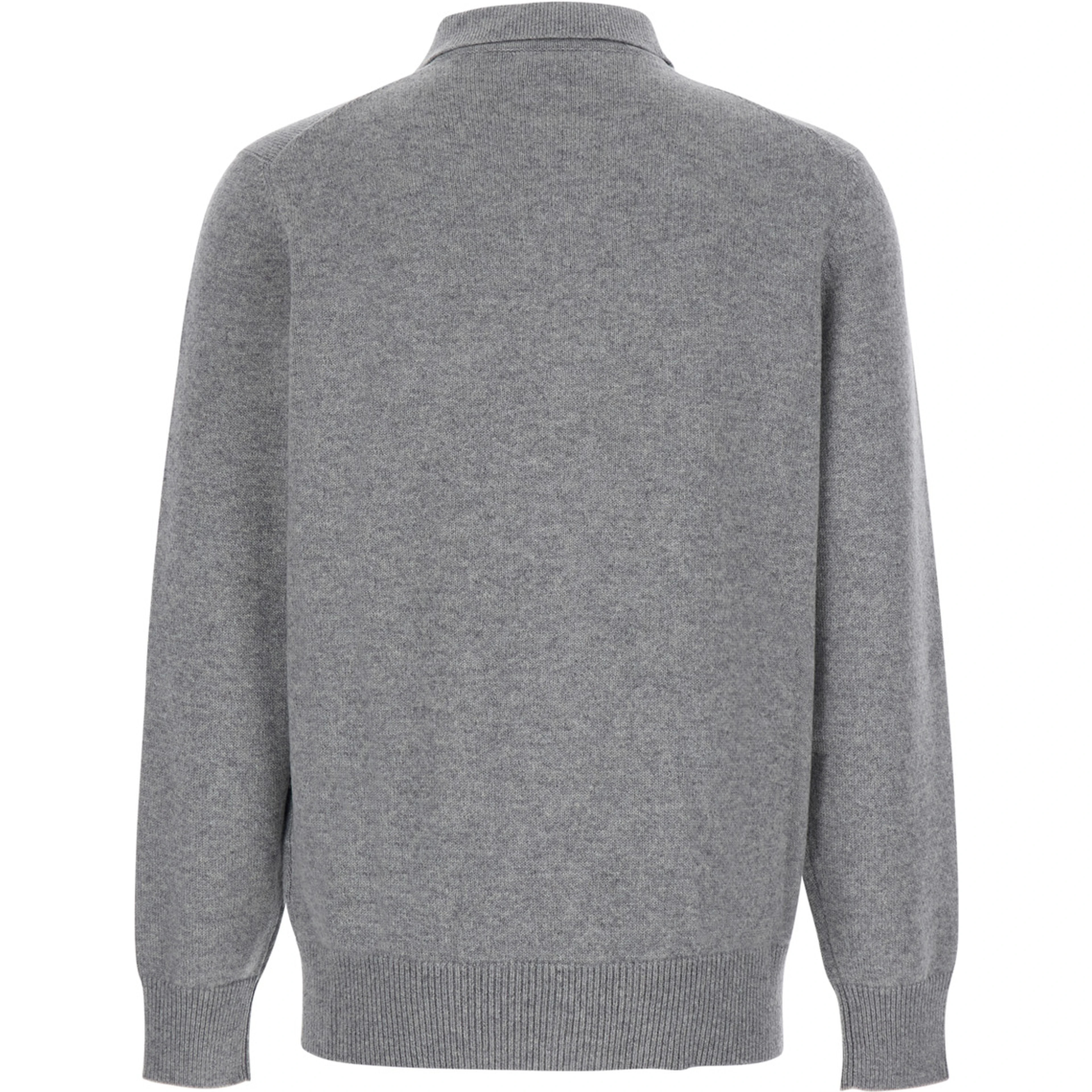 Grey Cardigan with classic collar and Patch pockets on the front in cashmere for men