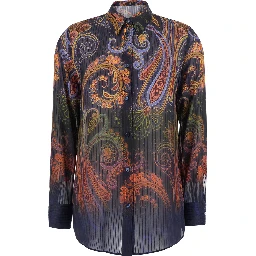Multicolor Shirt with classic collar and paisley motif all-over in tech fabric for women