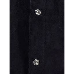 Blue Jacket with classic collar and front pockets in suede for men