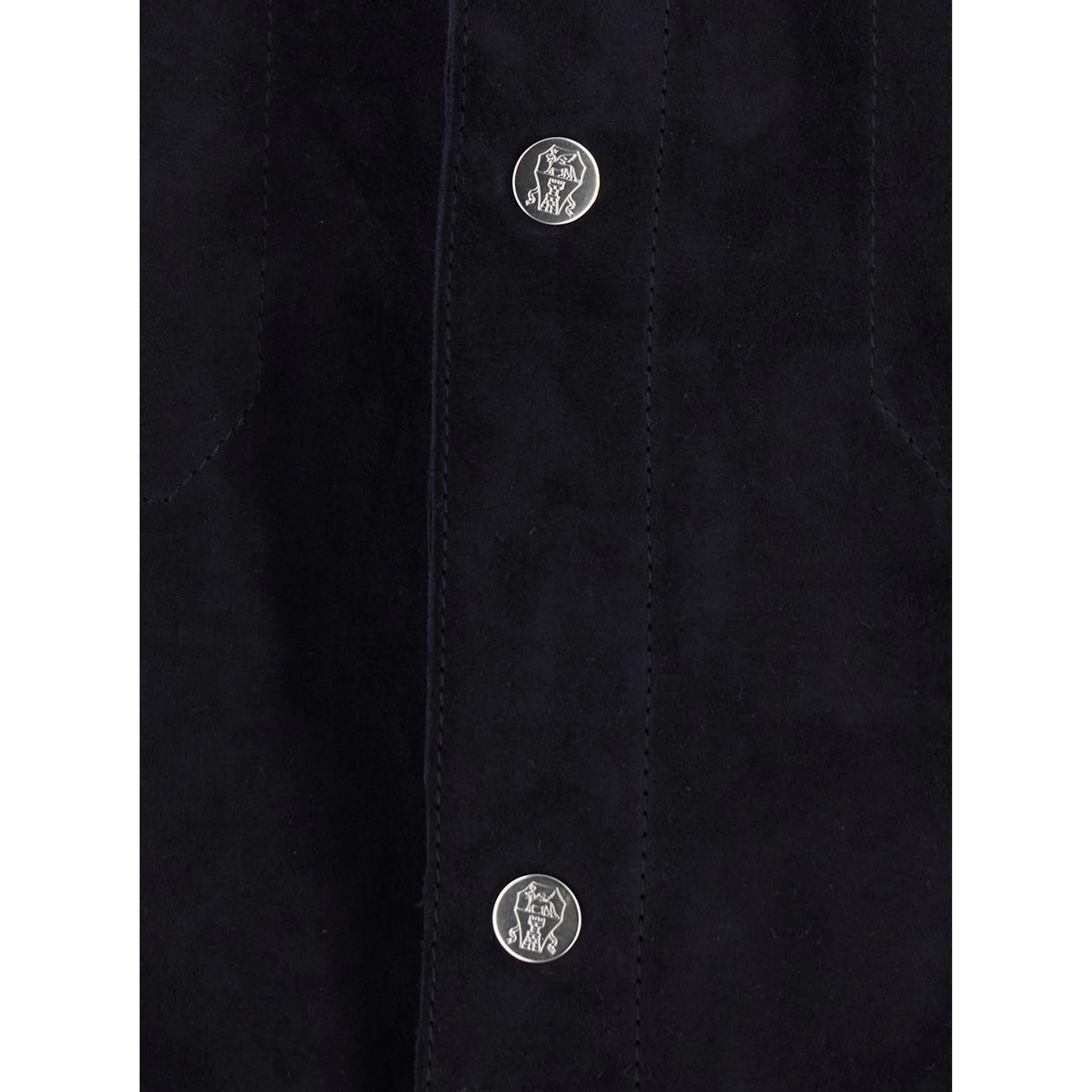 Blue Jacket with classic collar and front pockets in suede for men