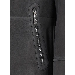 Gray Jacket with high collar and fur lining in leather for men