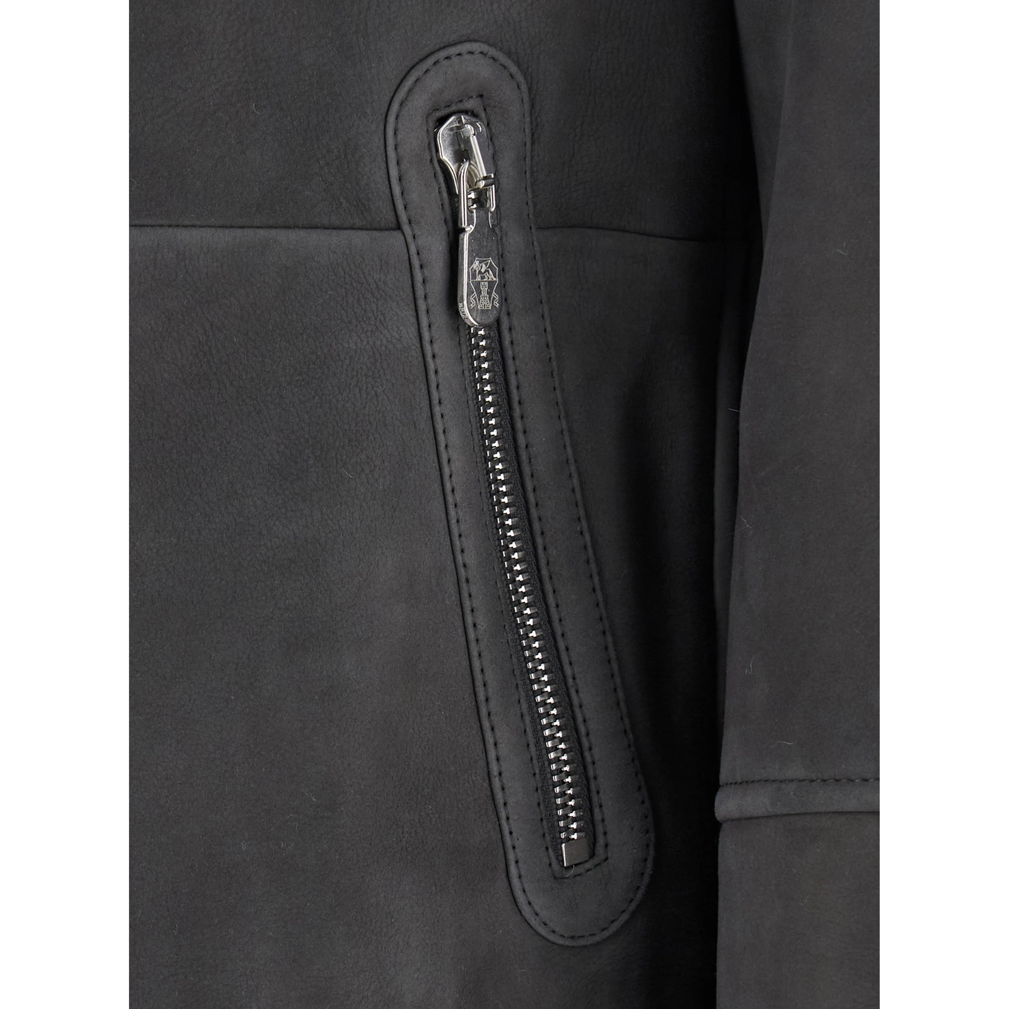 Gray Jacket with high collar and fur lining in leather for men