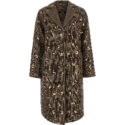 brown Coat with Notched revers and all-over sequins in fabric and wool for women