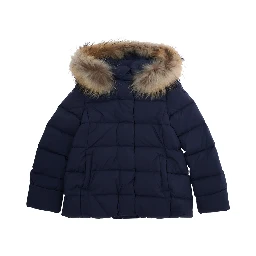 Blue Jacket with hood and removable fur in Tech Fabric Girl