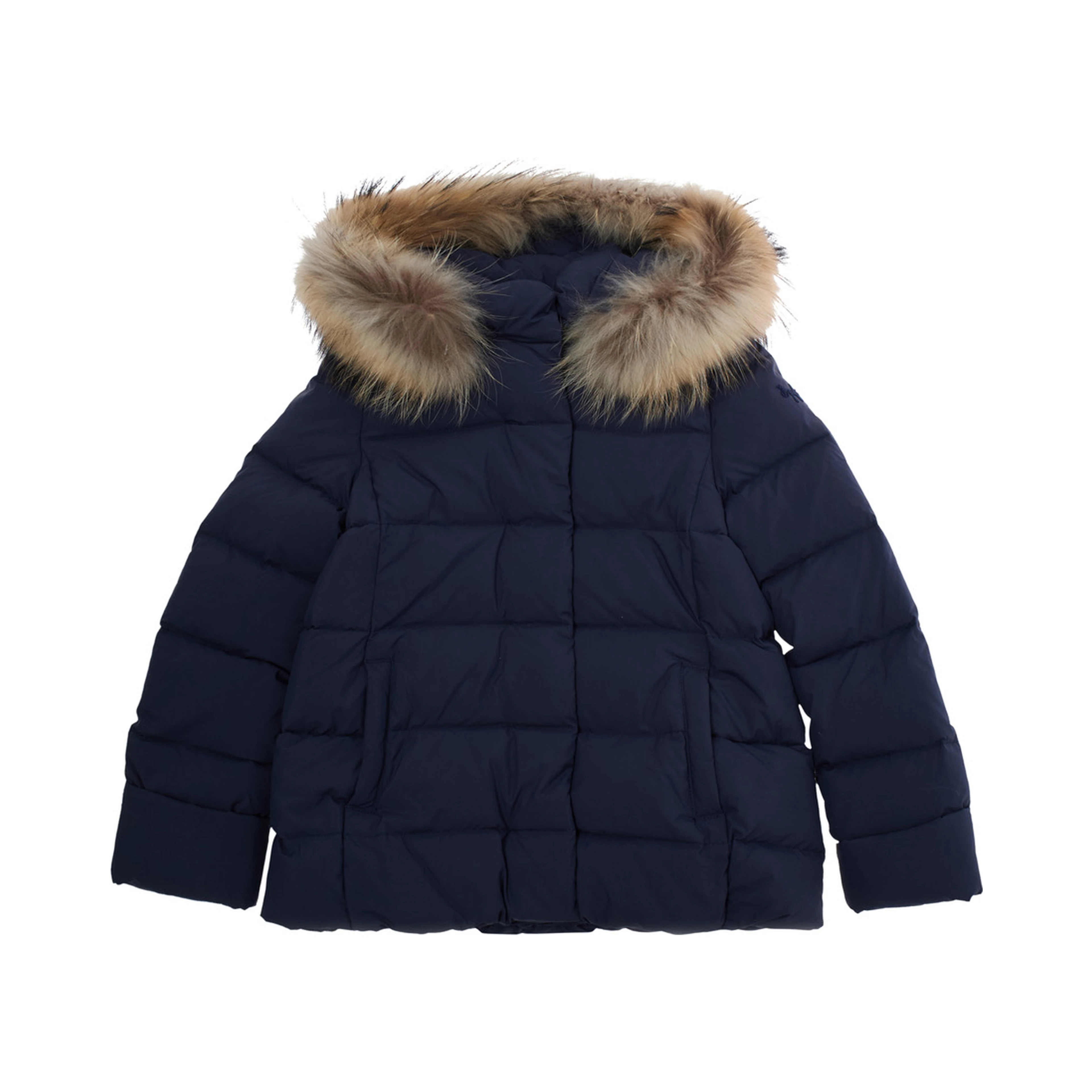 Blue Jacket with hood and removable fur in Tech Fabric Girl
