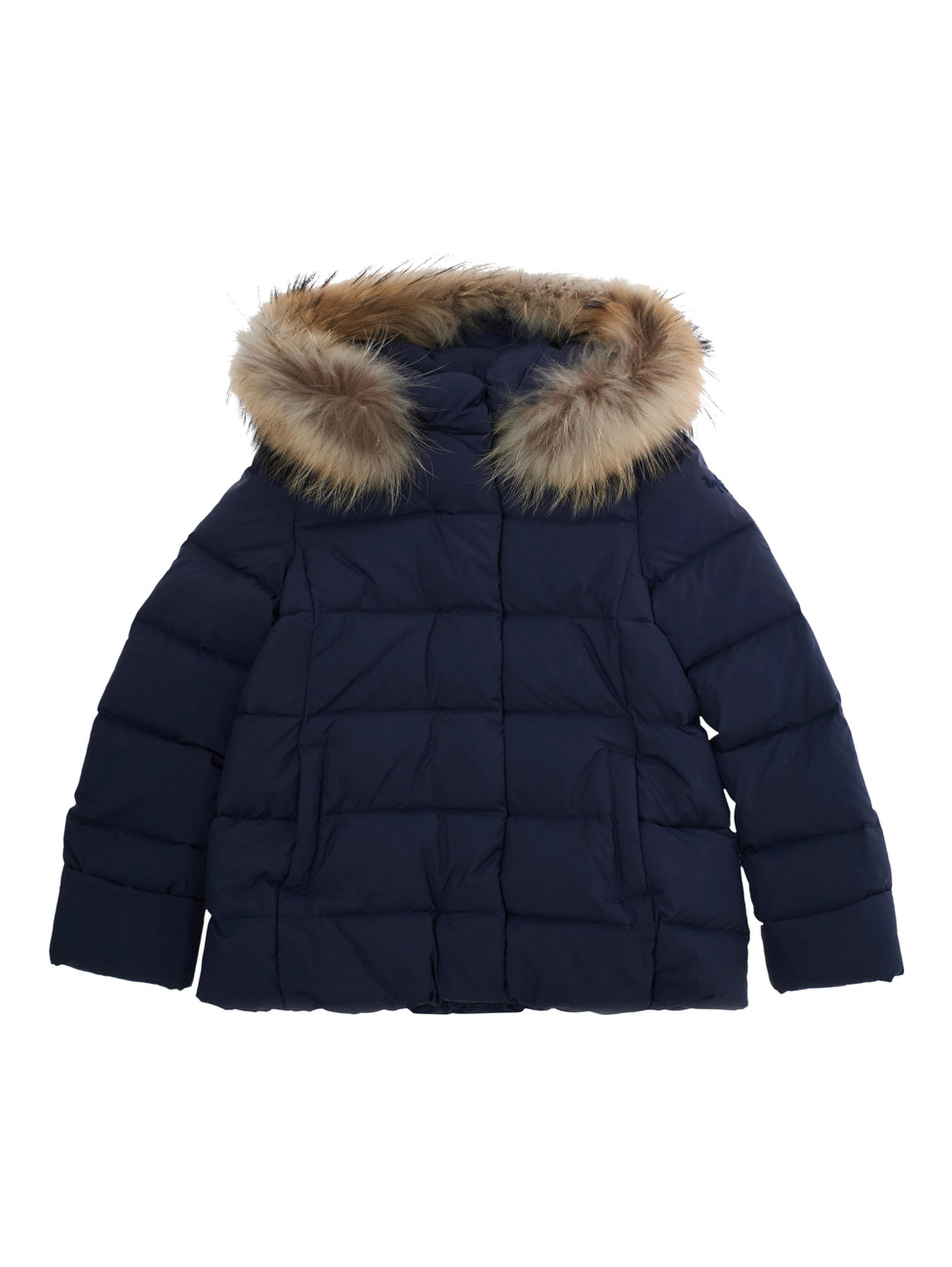 Blue Jacket with hood and removable fur in Tech Fabric Girl