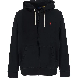 Black Hooded Sweatshirt with Drawstring and Pony on the Front in  Cotton Blend for Men