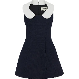 blue Sleeveless dress with flared skirt in wool for women