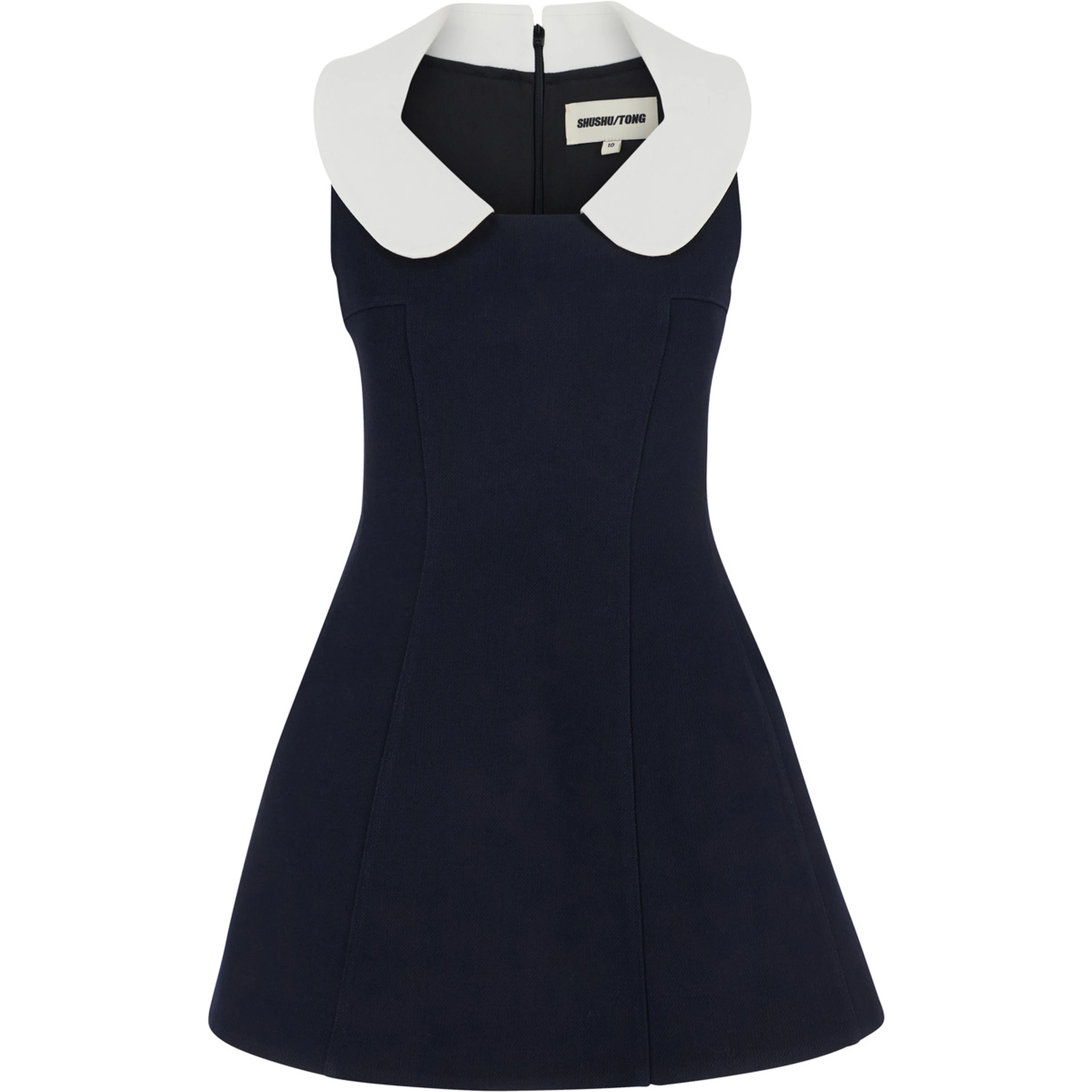 blue Sleeveless dress with flared skirt in wool for women