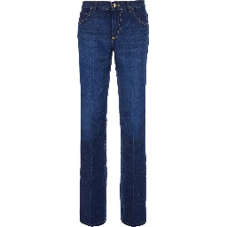 Blue jeans with pockets and zip closure in cotton for women