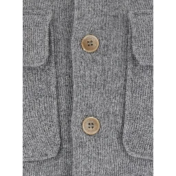 Grey Cardigan with classic collar and Patch pockets on the front in cashmere for men