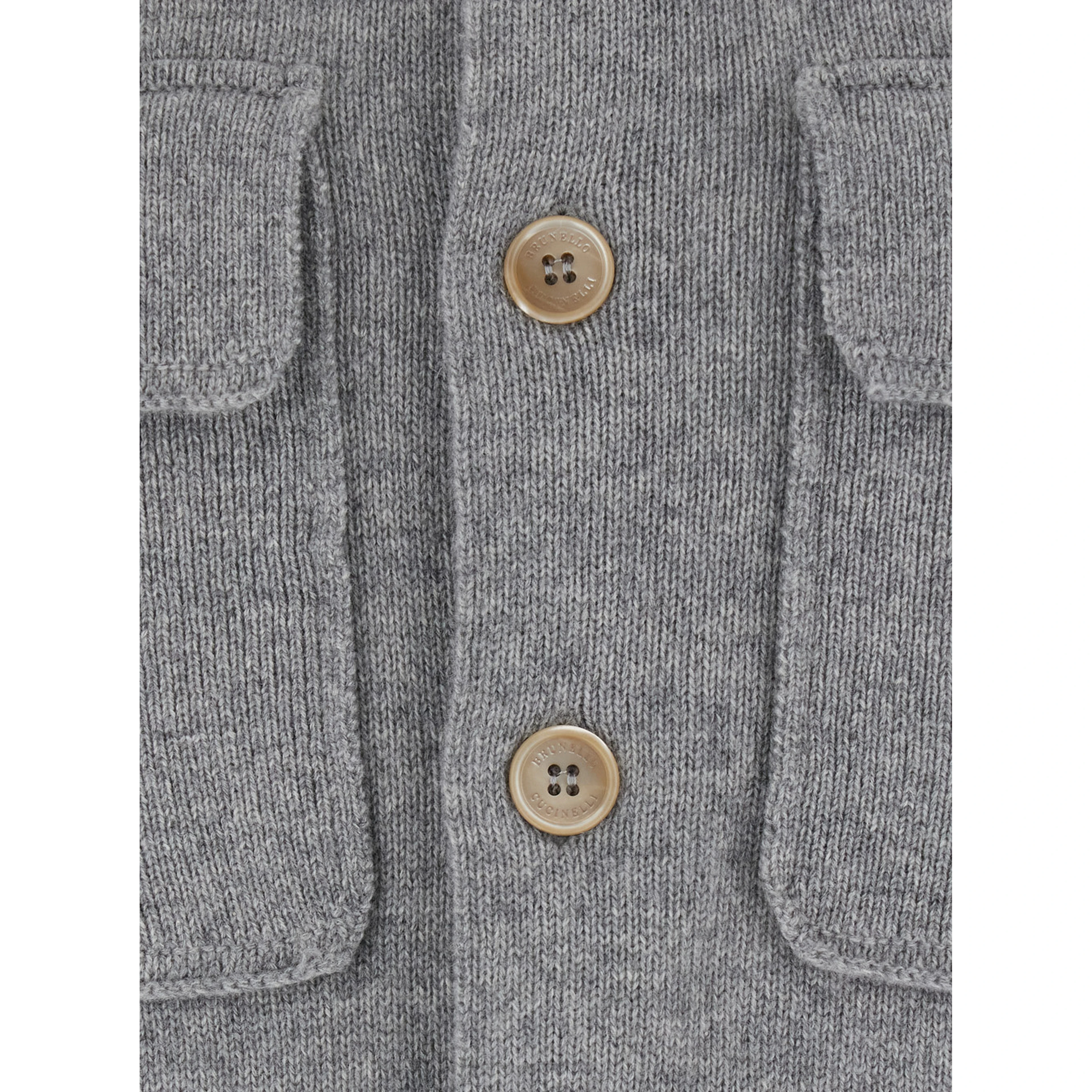 Grey Cardigan with classic collar and Patch pockets on the front in cashmere for men