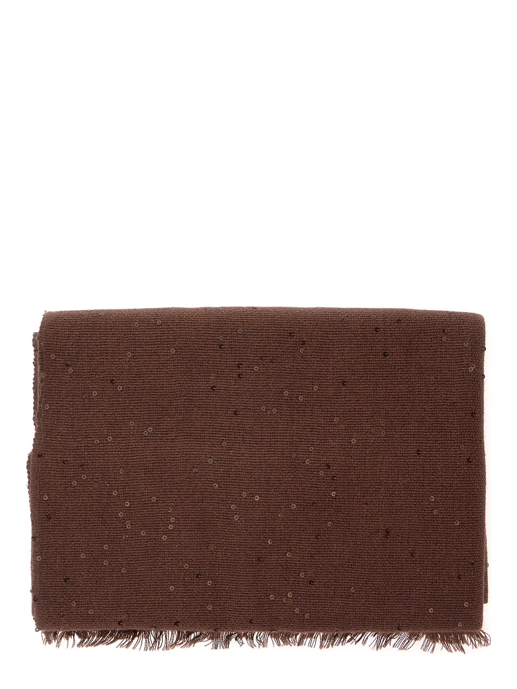 brown Rectangular scarf with sequin decoration in cashmere and silk blend for women