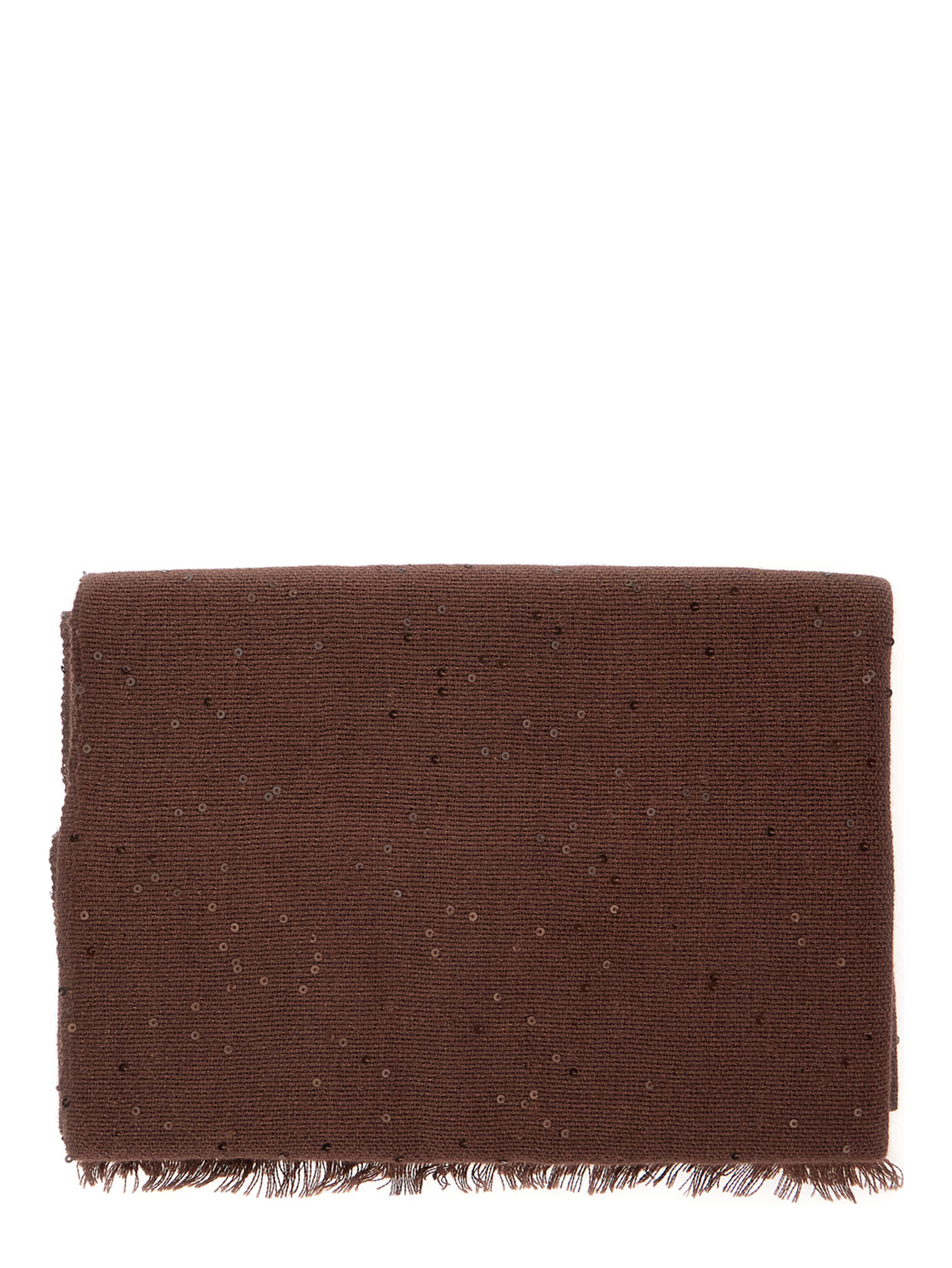 brown Rectangular scarf with sequin decoration in cashmere and silk blend for women