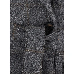 Gray Double-breasted coat with Notched revers and removable belt on the front in wool blend for women