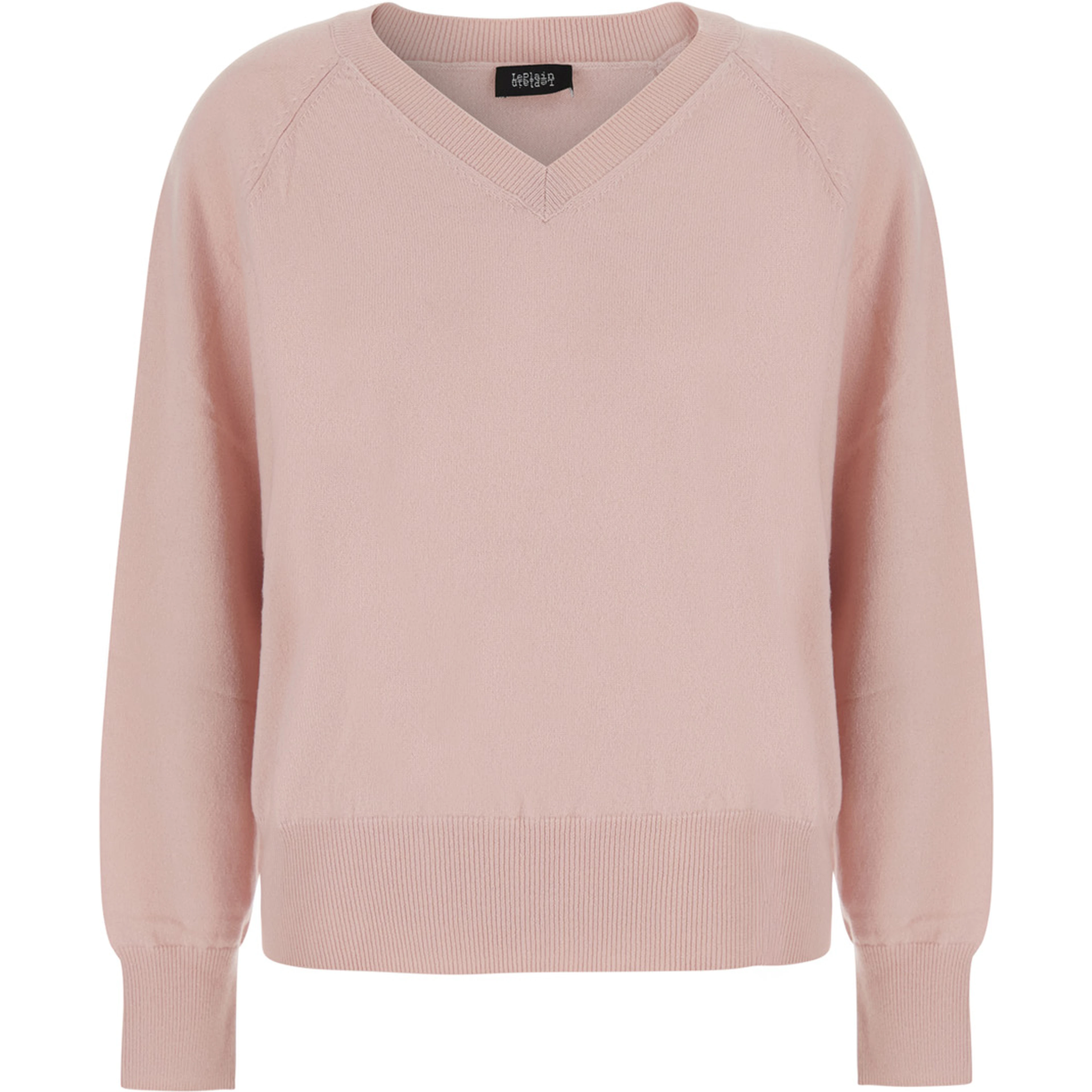 V NECK 12GG Sweater with V-neck and long sleeves in pink cashmere for women