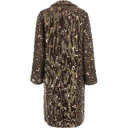 brown Coat with Notched revers and all-over sequins in fabric and wool for women