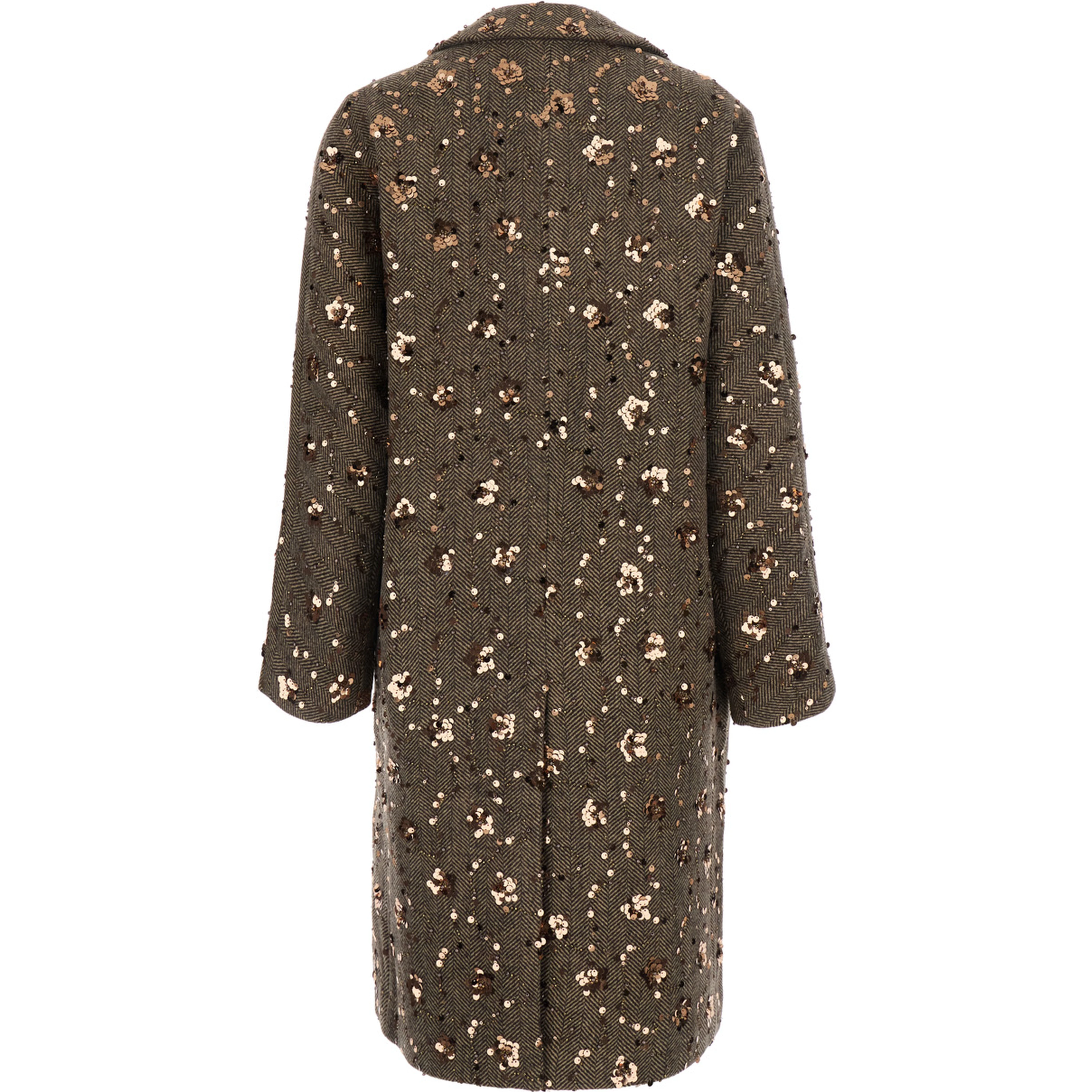 brown Coat with Notched revers and all-over sequins in fabric and wool for women
