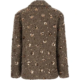 brown Short coat with Notched revers and all-over sequins in fabric and wool for women