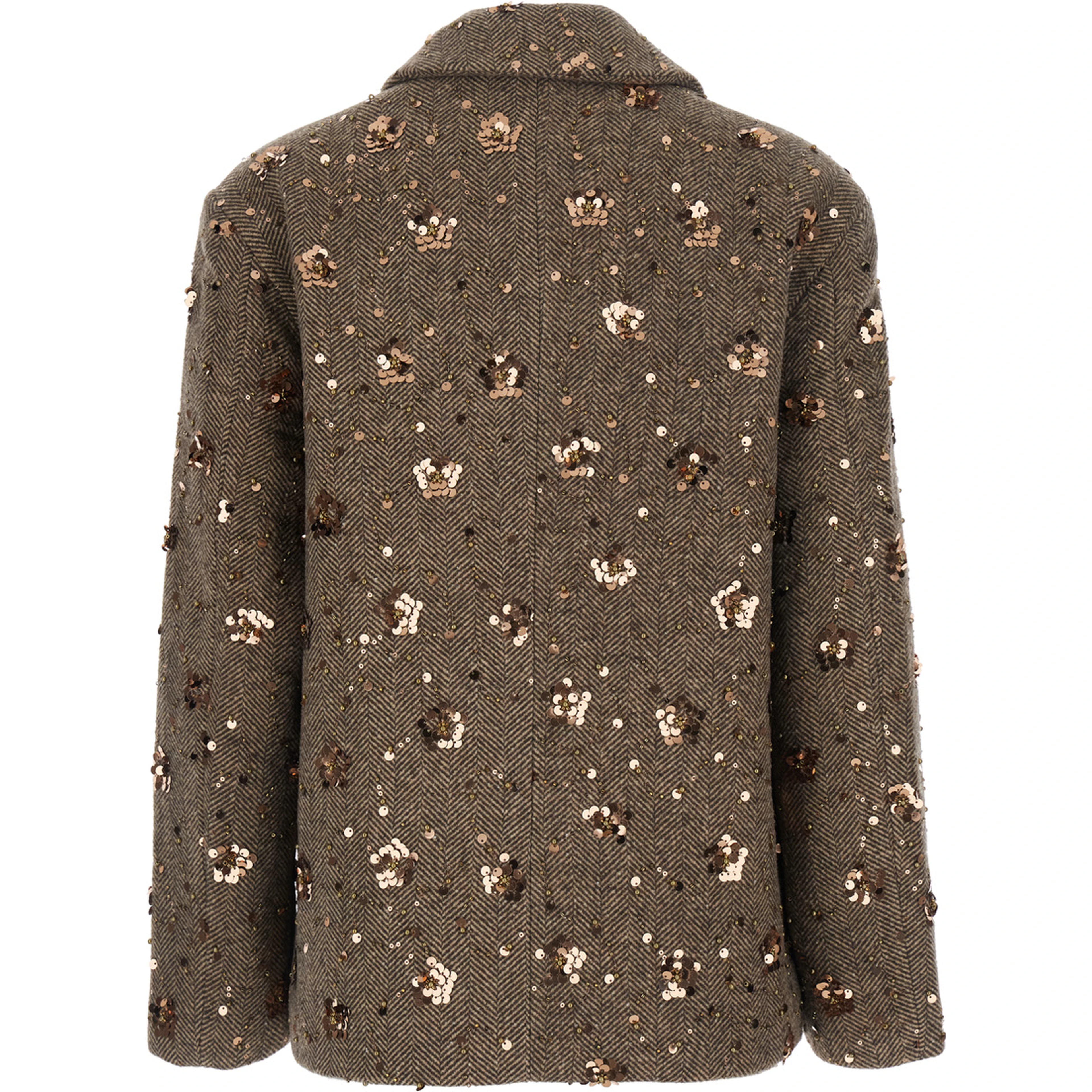 brown Short coat with Notched revers and all-over sequins in fabric and wool for women