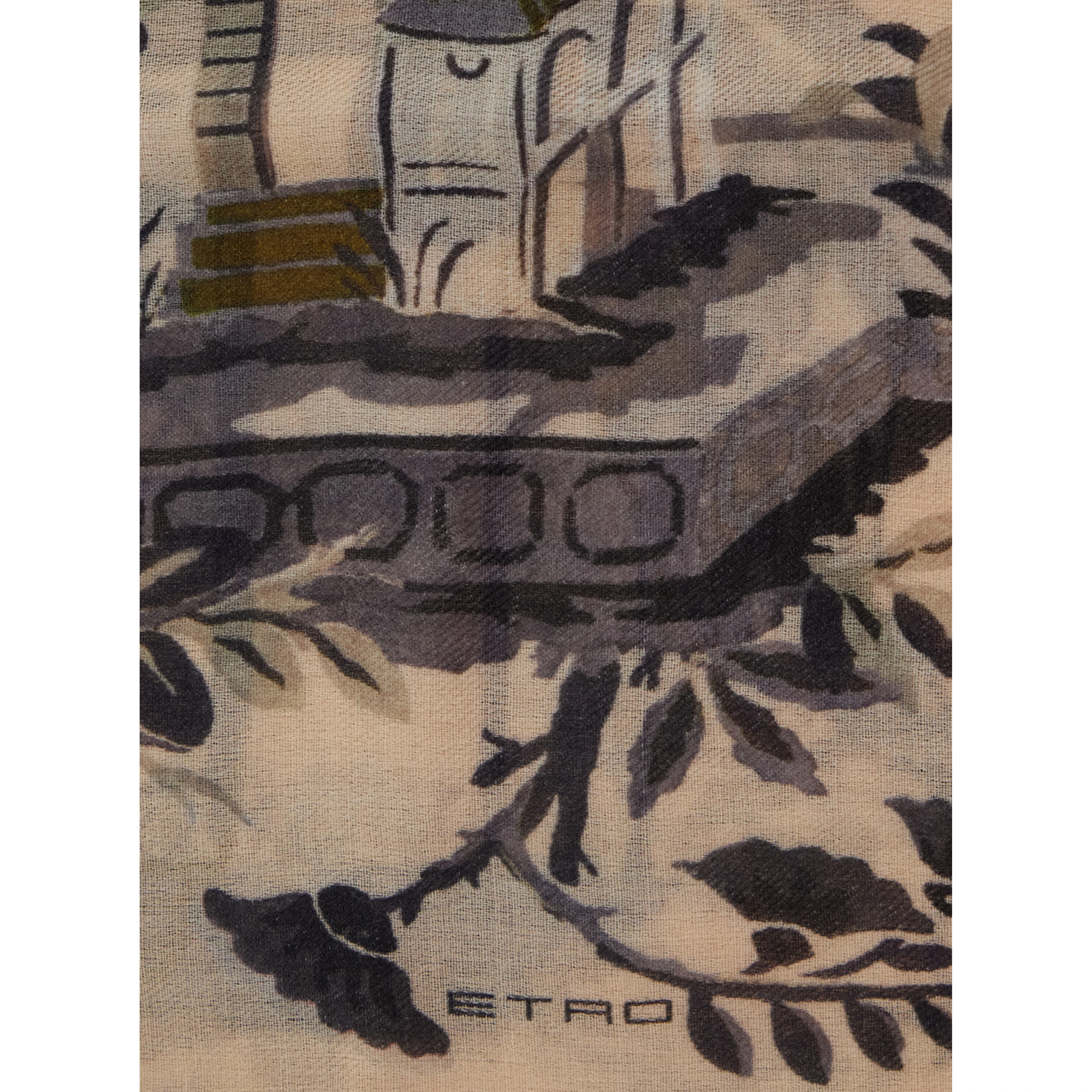 Boheme beige Scarf with Logo lettering and all-over print in cotton and modal for women
