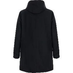 Black jacket with fixed hood and pockets in Tech Fabric men
