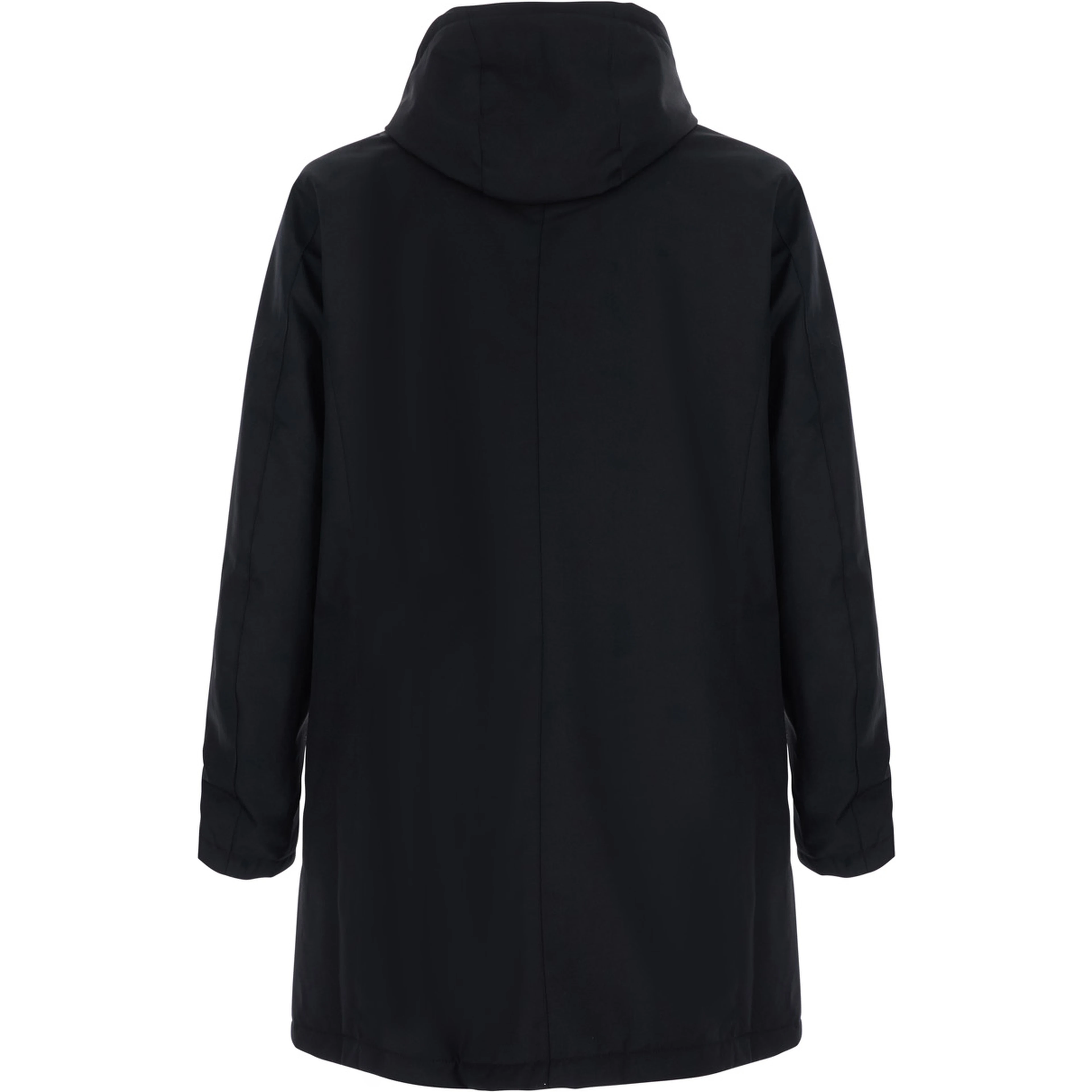 Black jacket with fixed hood and pockets in Tech Fabric men