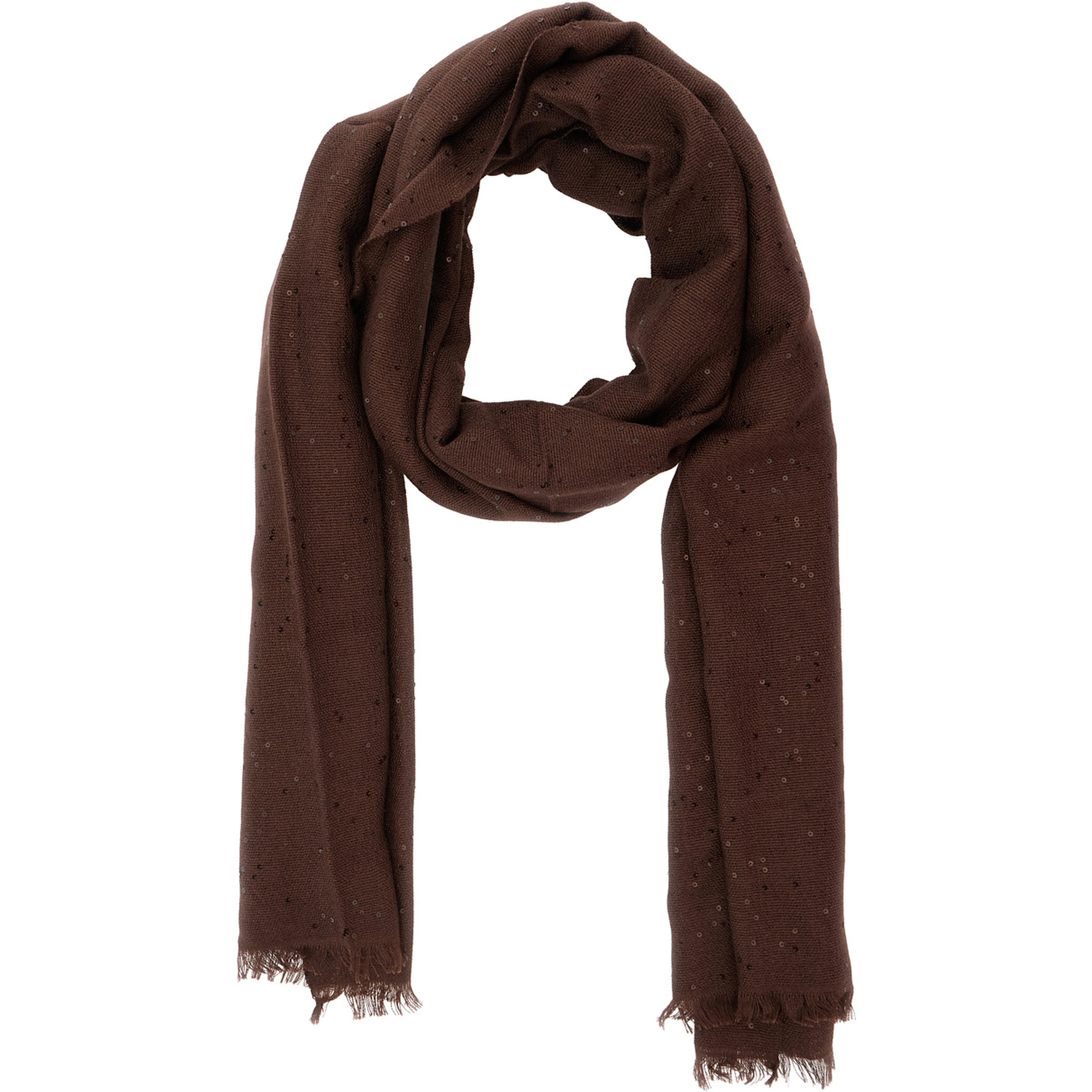 brown Rectangular scarf with sequin decoration in cashmere and silk blend for women