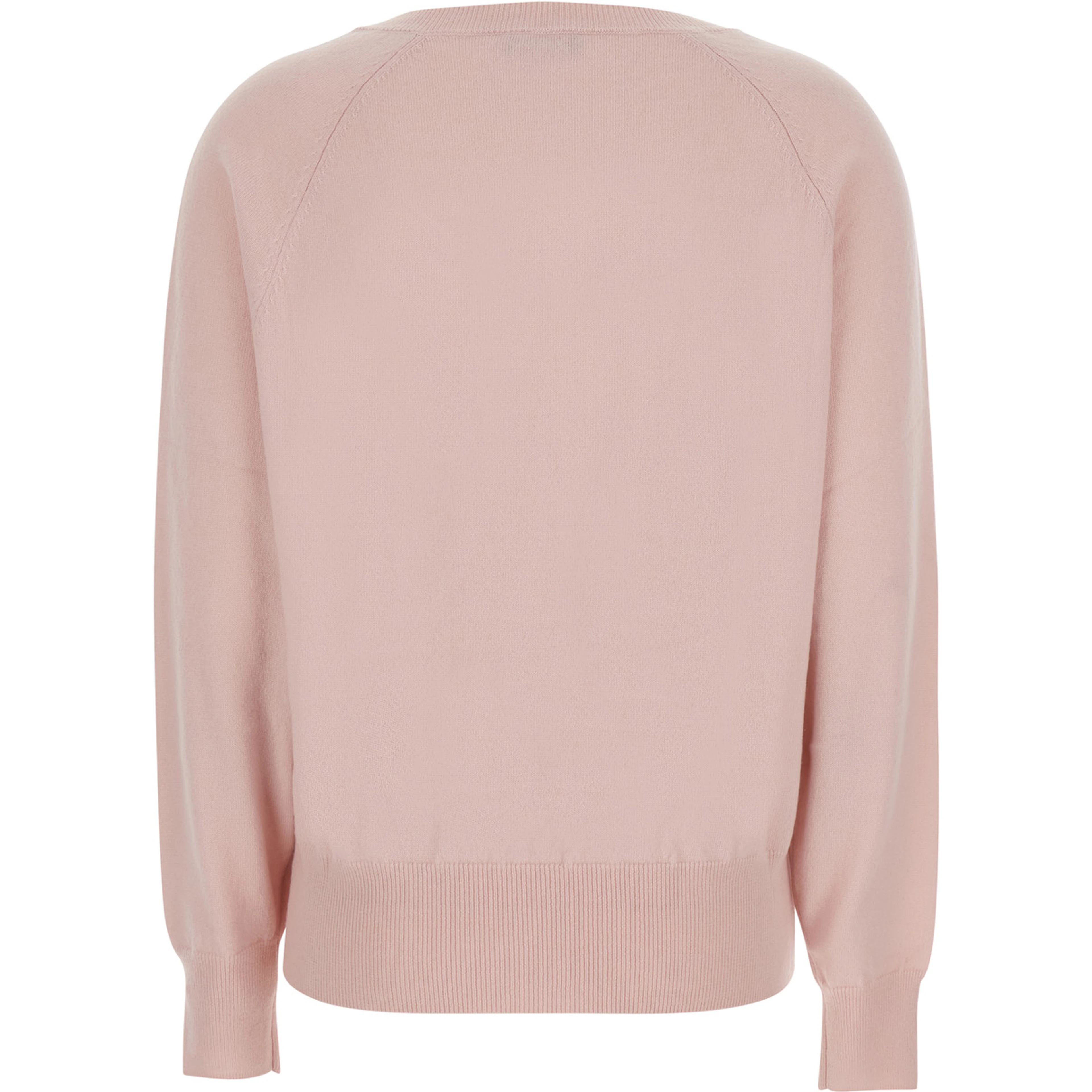 V NECK 12GG Sweater with V-neck and long sleeves in pink cashmere for women