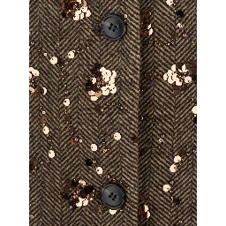 brown Coat with Notched revers and all-over sequins in fabric and wool for women