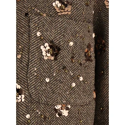brown Short coat with Notched revers and all-over sequins in fabric and wool for women