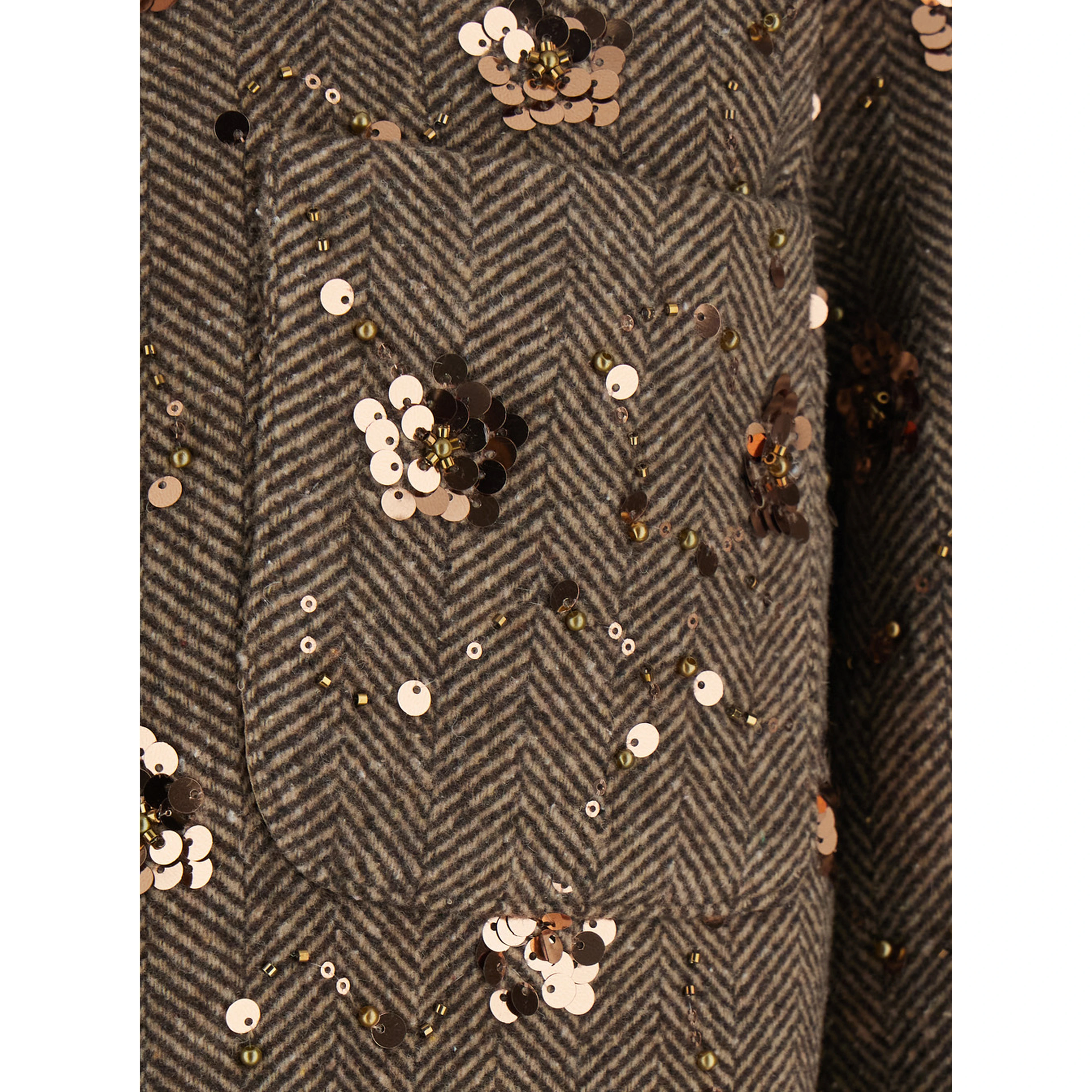 brown Short coat with Notched revers and all-over sequins in fabric and wool for women