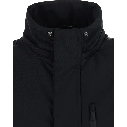 Black jacket with fixed hood and pockets in Tech Fabric men