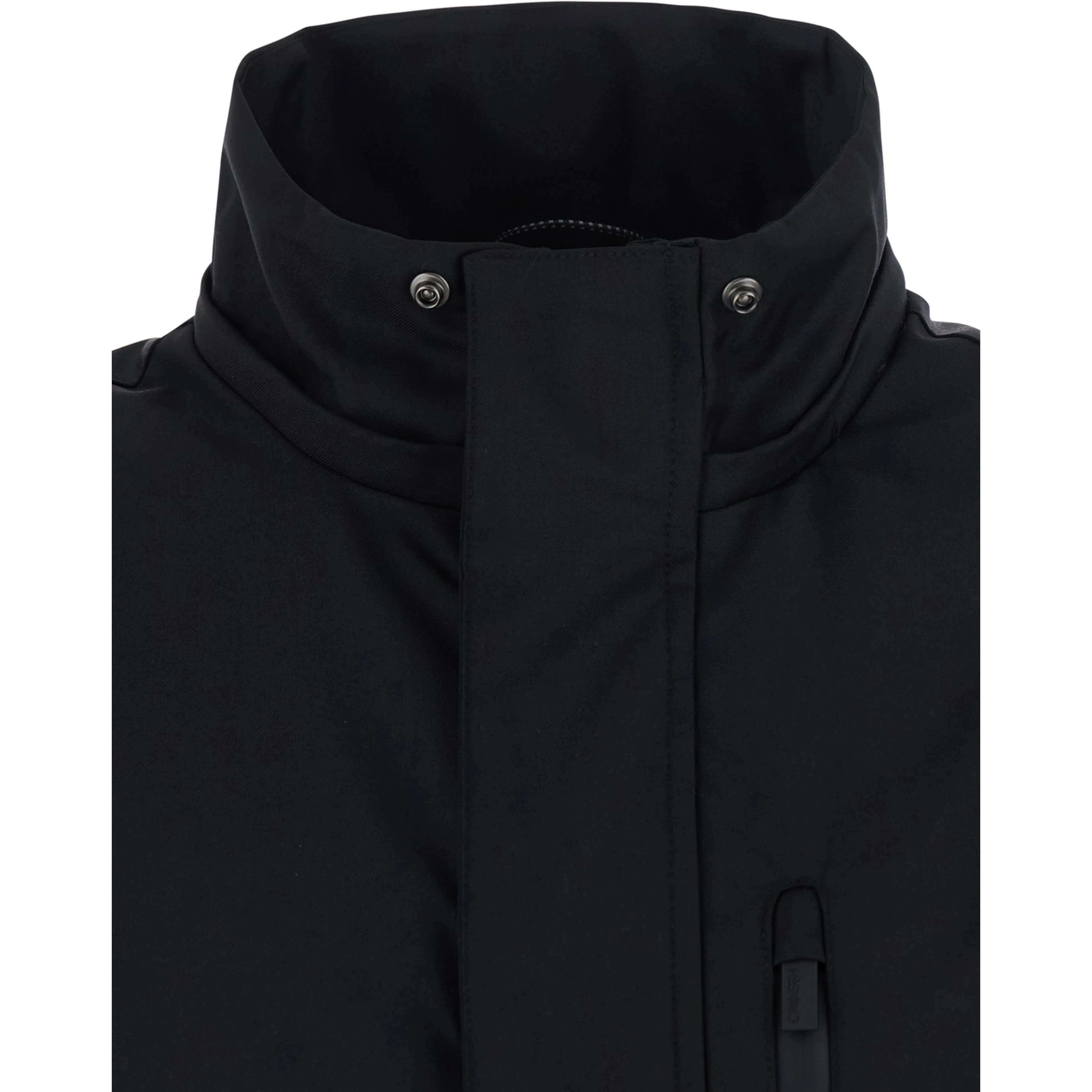 Black jacket with fixed hood and pockets in Tech Fabric men