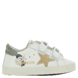 white Sneakers with side print and star patch in leather baby