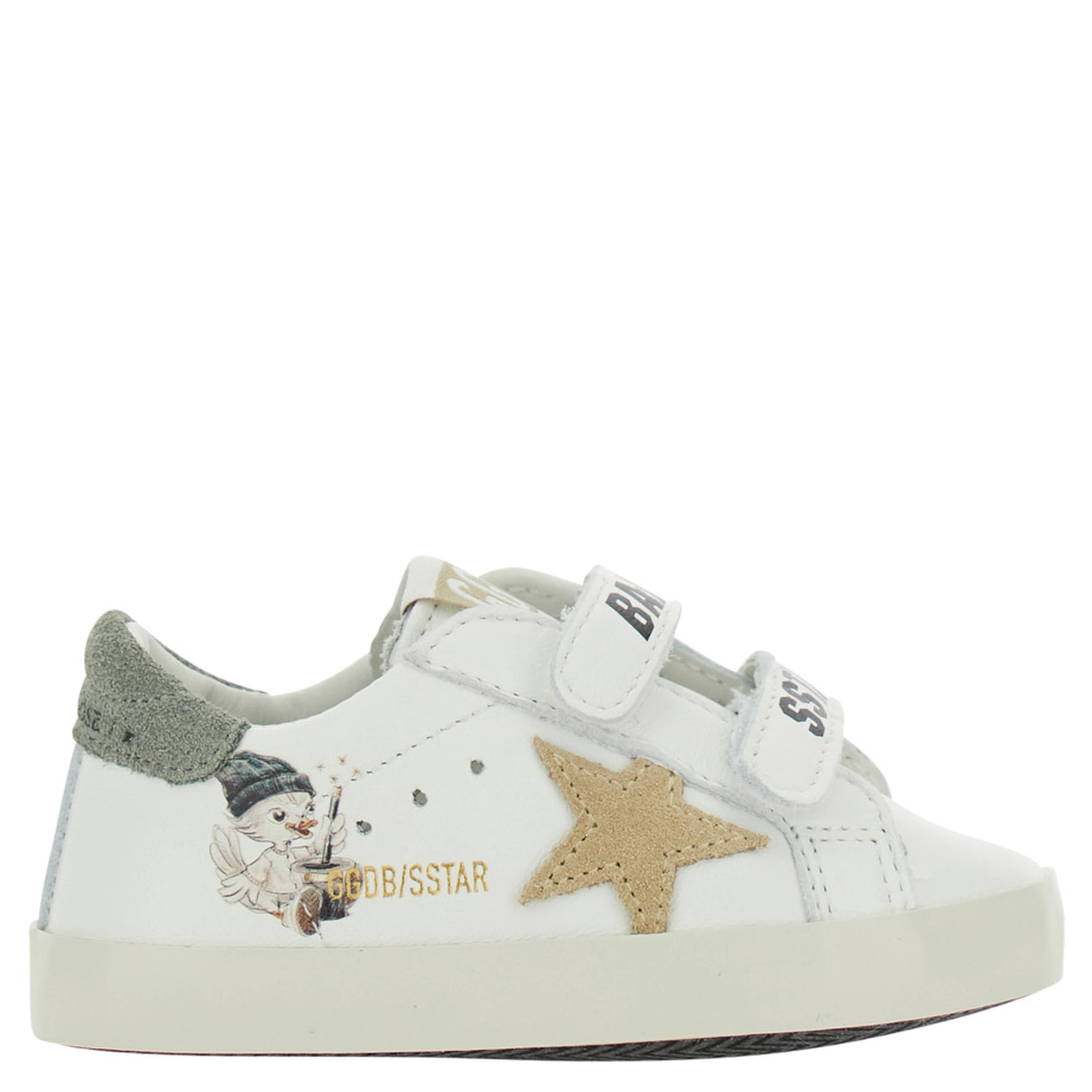 white Sneakers with side print and star patch in leather baby